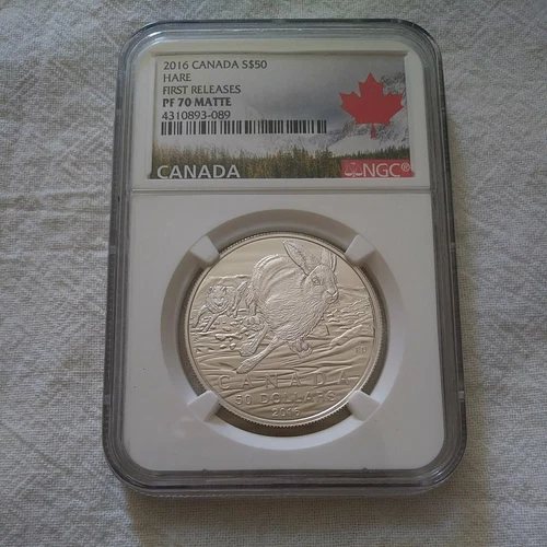 2016 $50 CANADA SILVER NGC PF70 PROOF MATTE HARE RABBIT - FIRST RELEASES LABEL