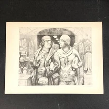 Kenneth Hayes Miller "Women Shopping" 1930s Art Print Sketch Vintage