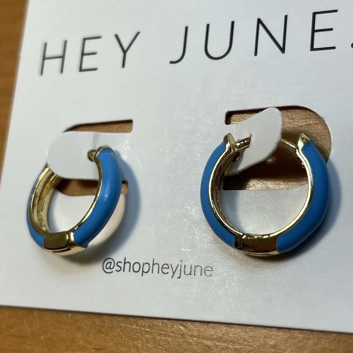 NEW SOLD OUT Hey June Electric Blue Enamel Gold Huggies Hoops