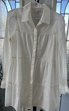 Wayf Womens Mini Dress Small White Cotton Long Sleeve Tiered Classic