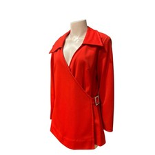 Vintage 1970s Red Wrap Blouse with Rhinestone Buckle  Disco Tunic Top M/L -