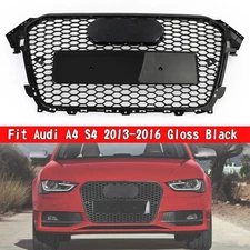 🚀RS4 Style Mesh Front Bumper Grille Grill For Audi A4 S4 2013-2016 Gloss Black