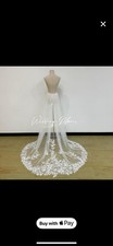White Cathedral Wedding Veil Lace Floral Applique Edge Tulle