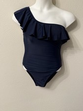 J.Crew size M one shoulder one piece swimsuit ruffle navy blue excellent