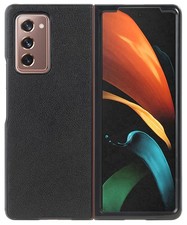 Black Faux Leather Hard Shell Case Cover for Samsung Galaxy Z Fold 2 5G