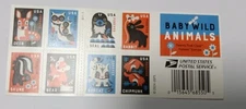 Book of 20 Forever Stamps BABY  WILD ANIMALS 2024 Series FV $15.60 Sells For $11