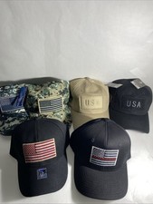 Lot Of 6 Military USA Embroidered American Flag Patriotic Hats NWT 