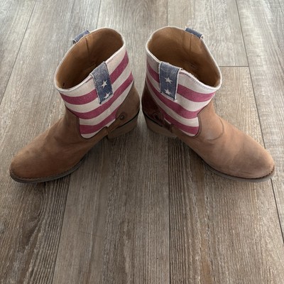 Women s STERLING RIVER Cowboy Boots | Short | Size 8.5 M | Brown Stars & Stripes