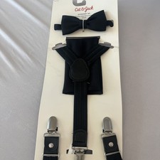 Boys Accessory Set Includes Bow Tie, Suspenders And Pocket Squares Black