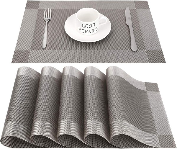 Chaochi Platzset Abwischbar,Tischset Abwaschbar Grau 6Er Set PVC Abgrifffeste-image