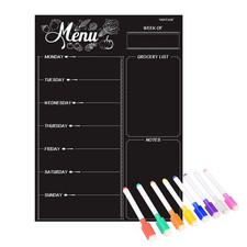 Magnetic Refrigerator Chalkboard,Weekly Menu, Meal Planner, Menu Board, Grey