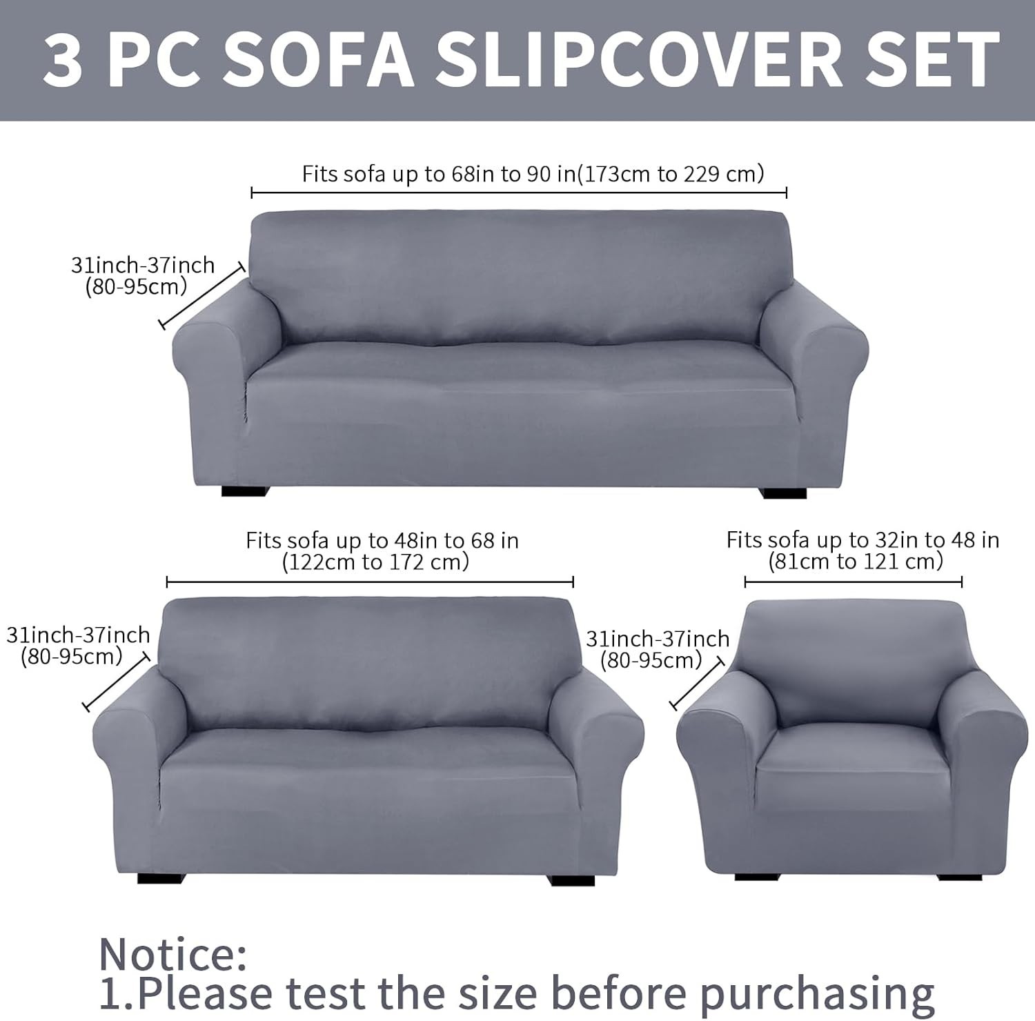 3 Pcs Slipcover Set for Couch Furniture Covers for Sofa Loveseat Couch Arm Chair