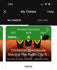 Christmas  Spectacular Radio City Rockettes 2 Tickets 