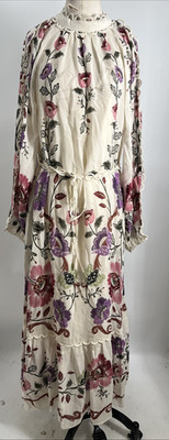 Farm Rio Women's Rococo Flowers Cream Halter Neck Long Sleeve Maxi Dress Size L