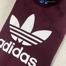 Adidas Trefoil Burgundy Pullover Sweatshirt Stripes Bottom XS