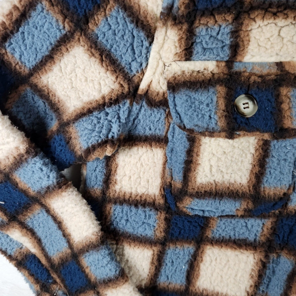 Absolutely Famous Mujer Camisa Sherpa a Cuadros Chaqueta Chaqueta Azul Marrón Beige S Foto 2 de 4