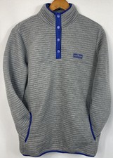 Simply Southern Women's Medium Gray with Blue Trim Ribbed 1/4 Snap Pullover