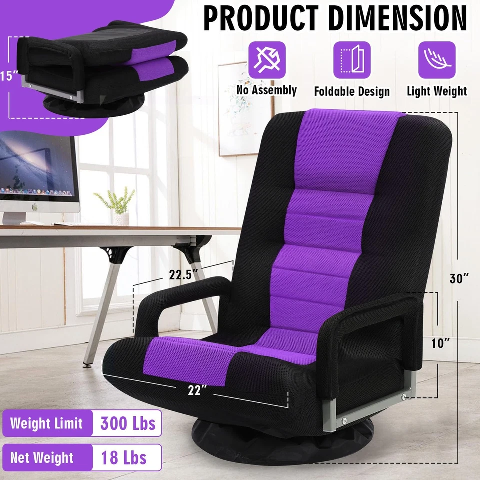 Silla Gaming Piso Giratorio con Reposabrazos, Sofá Video Reclinable Plegable con 6 Ajustes... Foto 2 de 4