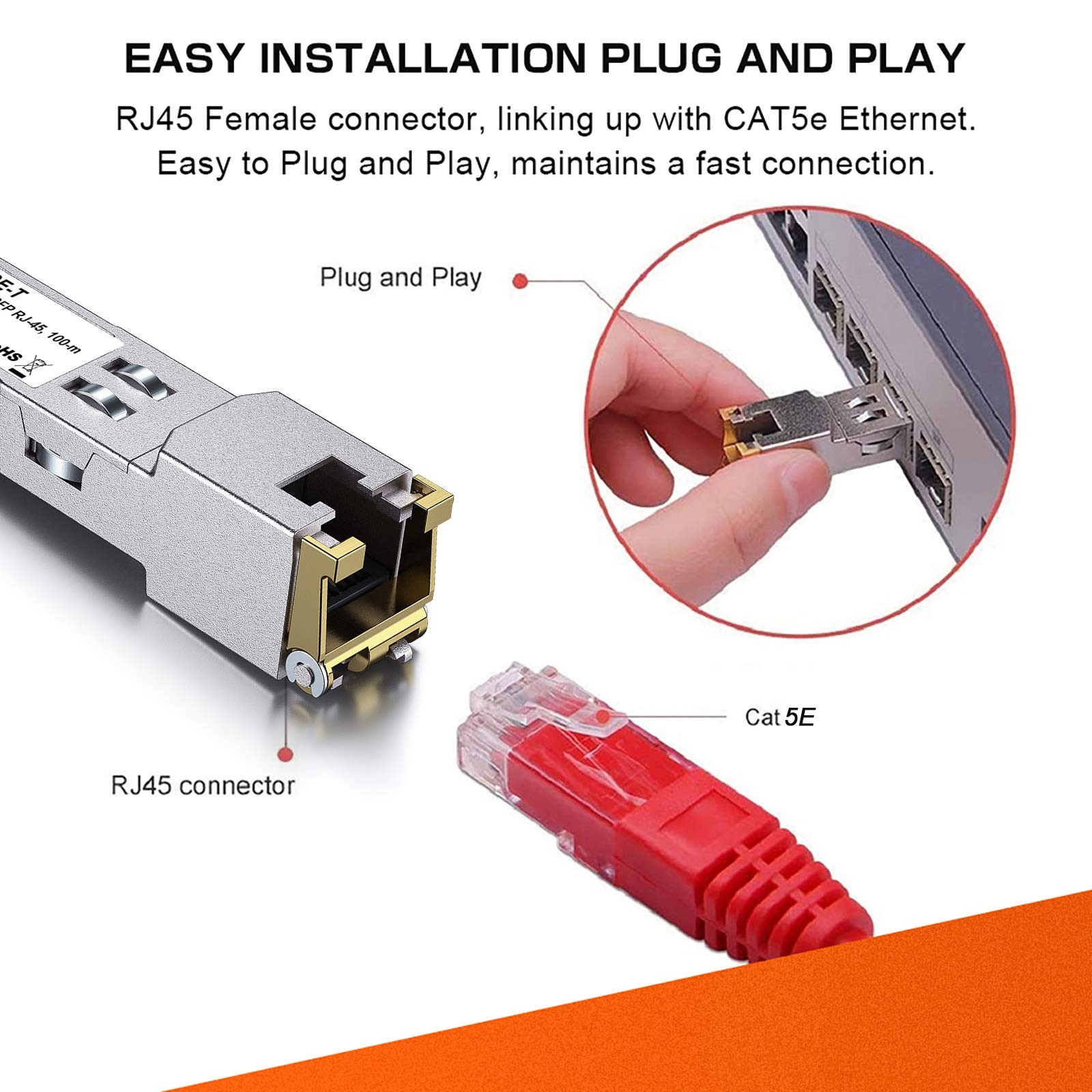 Gigabit SFP to RJ45 Copper SFP Transceiver, 1000Base-T Mini GBIC, 1.25G SFP t...