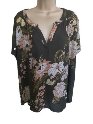 Philosophy Woman's Blouse Green Floral Shirt Sleeves Size 2X