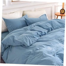 Duvet Cover Set King Size 100 Washed Cotton Linen Look King 104"x90" Blue
