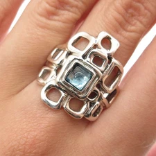 HAGIT GORALI 925 Sterling Vintage Israel Blue Spinel Modernist Ring Size 8.25