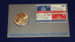 1974 Bicentennial First Day Cover with Medal - John Adams Continental Congress