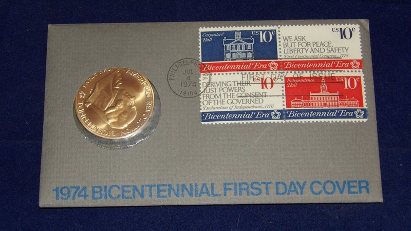 1974 Bicentennial First Day Cover with Medal - John Adams Continental Congress