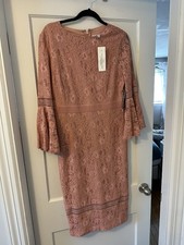Eva Mendes Pink Lace Sheath Dress Bell Sleeve Knee Length Size 14 NWT