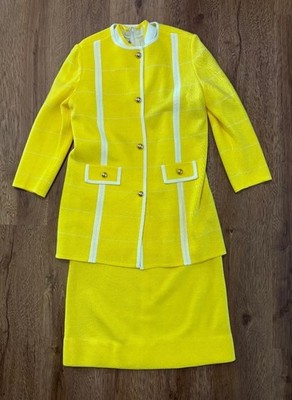 Vintage 1960s Mod Dress & Jacket Ensemble Marco Polo Sunny Yellow L