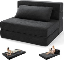 Convertible Folding Sofa Bed Futon Couch with Back Supportive LinenSleeper Chair