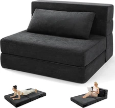 Convertible Folding Sofa Bed Futon Couch with Back Supportive LinenSleeper Chair