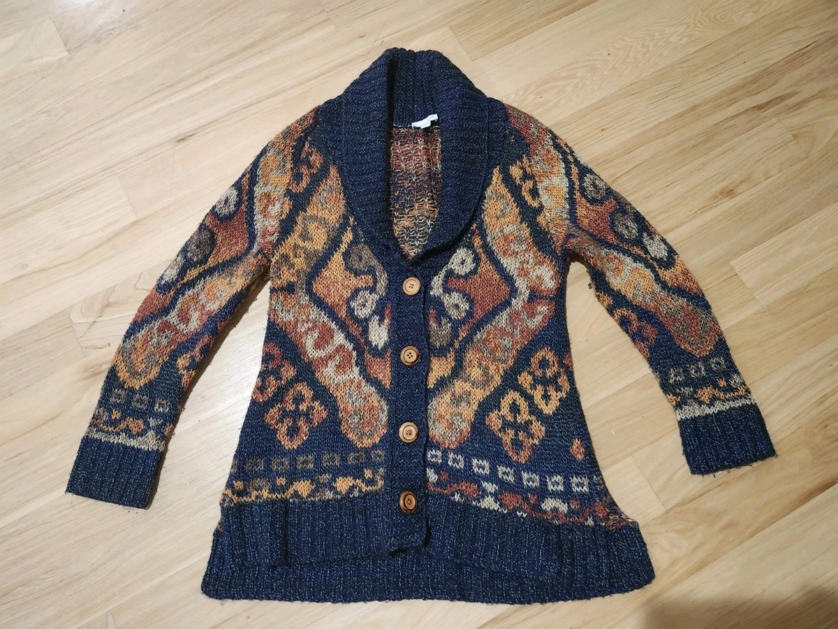 Cardigan Long J. Jill Lenox à Capuche - Style Aztèque - Taille PM - Laine Mélangée