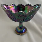 Vintage Fenton Whirling Star Purple Carnival Glass Pedestal Compote Candy Dish