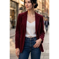 VTG 70s Burgundy Corduroy Blazer Jacket Womens 7/8 XS Made Japan Academia Preppy