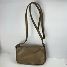 Margot Taupe Leather Purse Crossbody Shoulder Bag Zipper Flap Fold Over