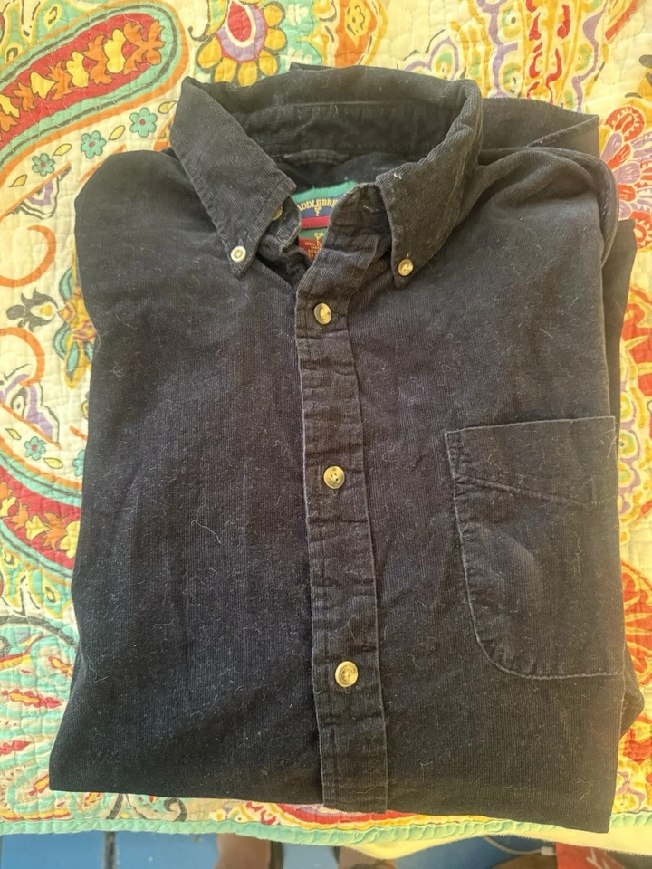 Camisa de hombre Saddlebred grande azul oscuro/negro de pana con botones manga larga Foto 4 de 4