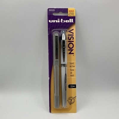 2002 Uni-ball Vision Fine 60333 Black Ink 0.3 mm Rollerball Pen + Elite / 2 Pens