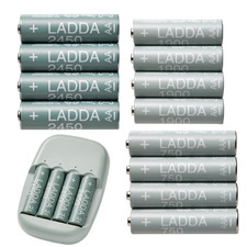 IKEA LADDA Rechargeable Batteries & Charger Set AA AAA Ni-MH Power Pack 4