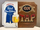 1960’s VINTAGE ADVERTISING PBR PABST BLUE RIBBON Beer ON TAP painted wood sign