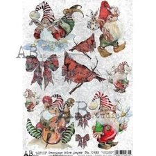 Cardinals & Gnomes | A4 Rice Paper | AB Studios | Paper for Decoupage A4