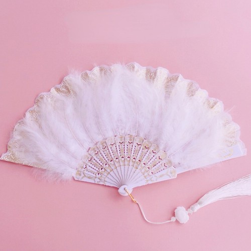1X Classical Faux Feather Fur Hand Fan Fairy Perform Prop Party Tassel Accessory - Picture 10 of 14