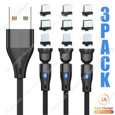 3 PACK Magnetic Phone Charger Fast Charging Cable For Micro USB/Type C/ iPhone