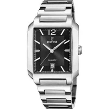 Festina F206774 Mens Silver Stainless Steel Analog Black Dial Quartz Watch 36 mm