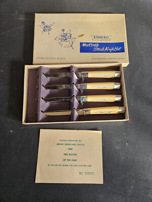 Vintage Emdeko Sheffield Steak Knife Set w/ Stainless Steel Blades
