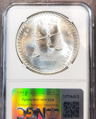 1978 MEXICO SILVER 1 ONZA NGC MS 66 MINT ERROR REVERSE LAMINATION