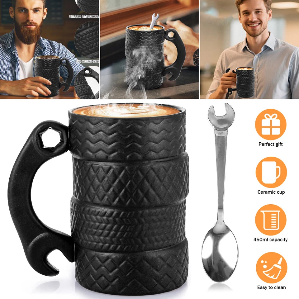 450 ml Reifentasse Keramik Becher mit Löffel Kaffeetassen 3D Mechaniker Becher - Bild 4 von 4