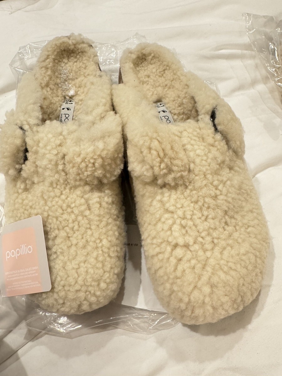 NEW BIRKENSTOCK PAPILLIO Sz 41 BOSTON TEDDY SHEARLING BIG BUCKLE