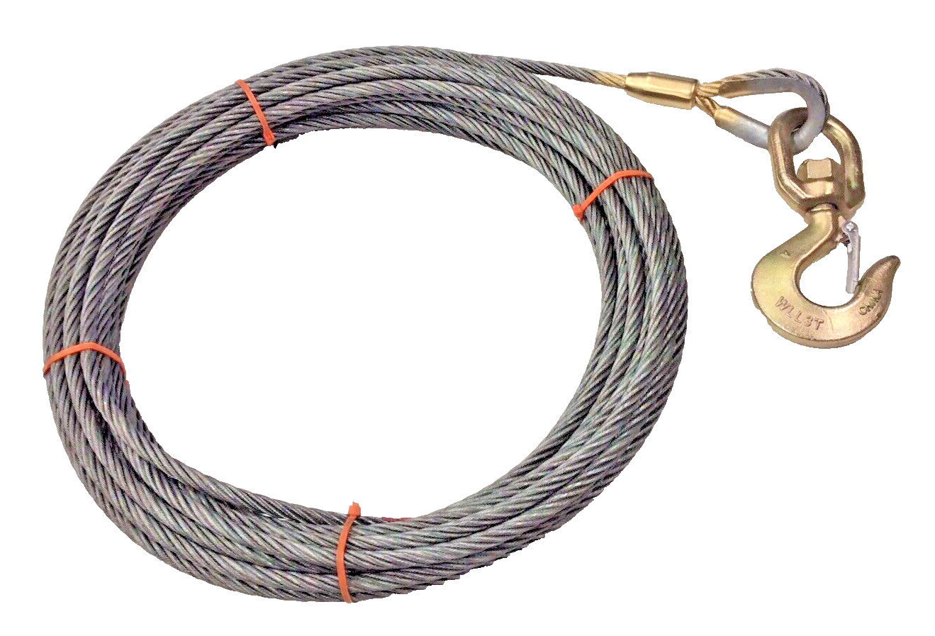 Fiber Core Winch Line 7/16" X 60' W/Swivel Hook Latch Wrecker Cable Tow USA HEMP
