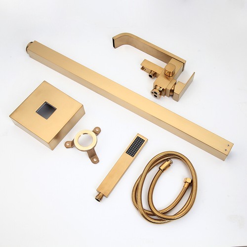 Luxury Gold Free Standing Bath Tub Filler Hand Shower Faucet Floor Mounted Taps - Picture 12 of 12
